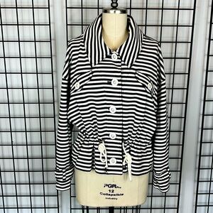 Cabi Harbor Jacket, size large, blue/white stripes, cotton knit, nautical theme.